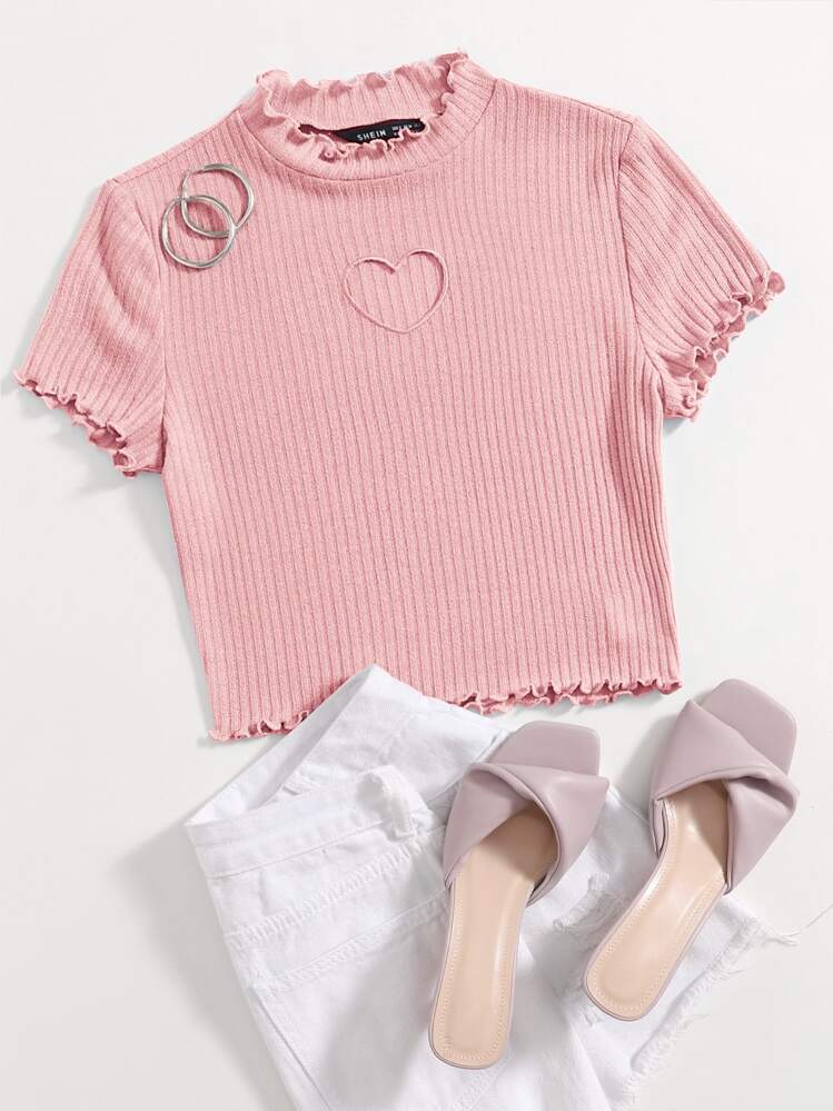 Muchica Áo thun Cắt ra màu trơn Giải trí - Màu Hồng baby - Xem 1