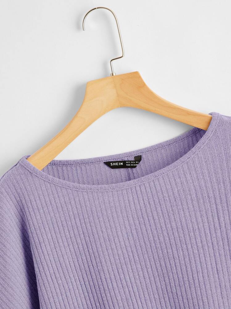 SHEIN Essnce 羅紋長袖中長T恤 - 紫丁香色 - 查看 3