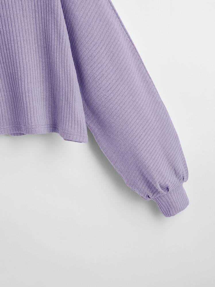 SHEIN Essnce 羅紋長袖中長T恤 - 紫丁香色 - 查看 4