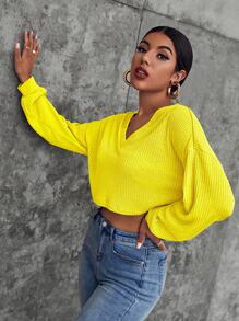 SHEIN Áo thun Gân đan màu trơn Giải trí - Màu vàng - Xem 1