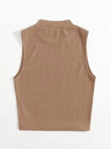 SHEIN EZwear Solid Crop Rib-knit Tank Top - Khaki - View 2