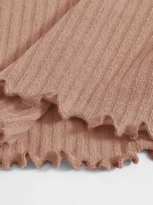 SHEIN EZwear Plus Solid Lettuce Trim Rib-knit Bodycon Dress - Apricot - View 3