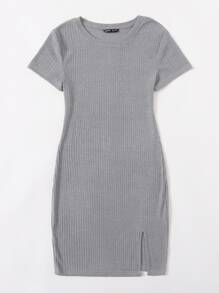 SHEIN Essnce Đầm Chia màu trơn Giải trí - Xám - Xem 3