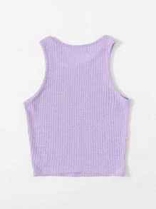 SHEIN EZwear Camiseta sin mangas de canalé liso - Lila Púrpura - Ver 2