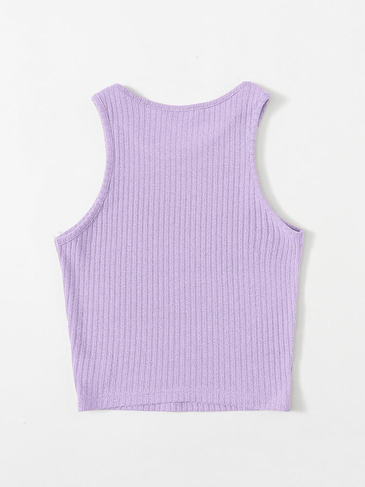SHEIN EZwear Solid Rib-knit Tank Top - Lilac Purple - View 2