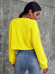 SHEIN Áo thun Gân đan màu trơn Giải trí - Màu vàng - Xem 2