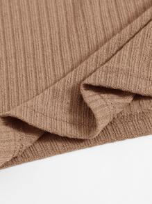 SHEIN EZwear Solid Crop Rib-knit Tank Top - Khaki - View 4