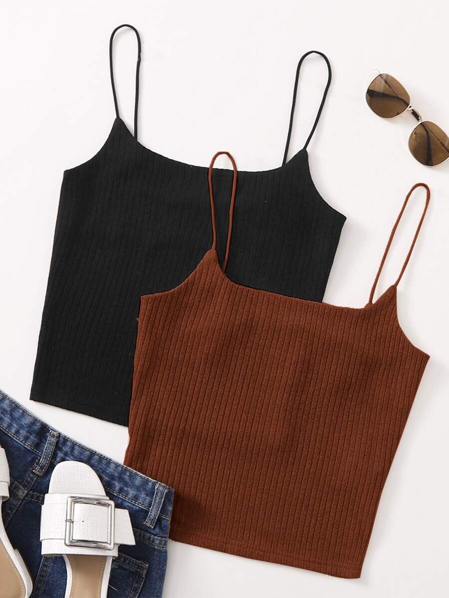 SHEIN Essnce 2 Packs Rib-Knit Cami Top - Multicolor - View 1