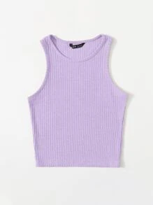 SHEIN EZwear Camiseta sin mangas de canalé liso - Lila Púrpura - Ver 3