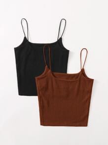 SHEIN Essnce 2 Packs Rib-Knit Cami Top - Multicolor - View 2