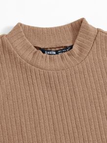 SHEIN EZwear Solid Crop Rib-knit Tank Top - Khaki - View 5