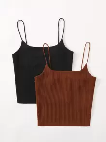 SHEIN Essnce 2 Packs Rib-Knit Cami Top - Multicolor - View 3