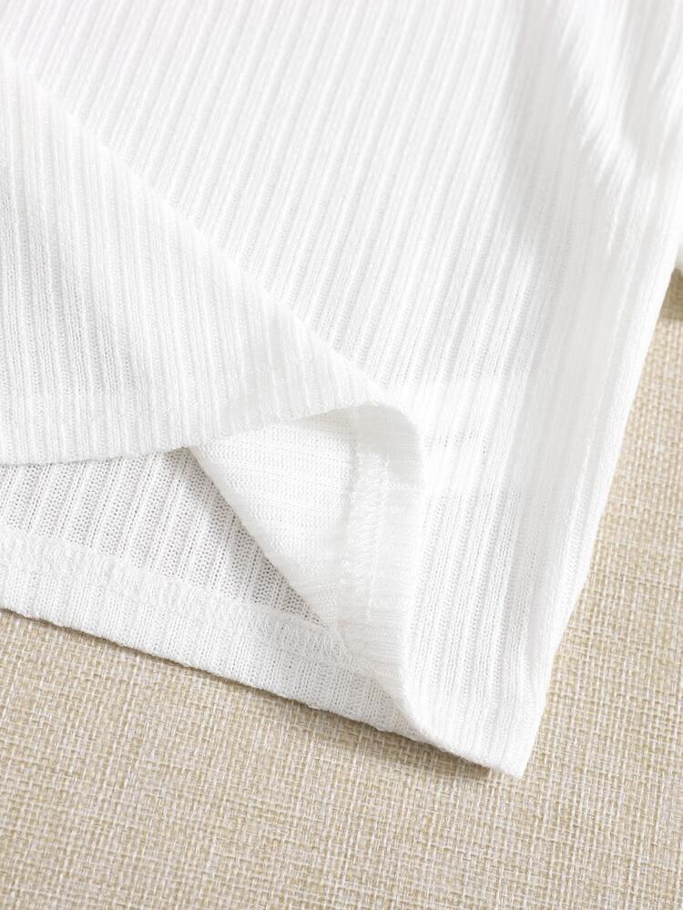 Muchica 2 Packs Women Solid Color Rib-Knit Tee - Blue and White - View 4