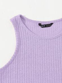 SHEIN EZwear Camiseta sin mangas de canalé liso - Lila Púrpura - Ver 4