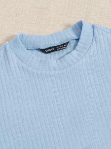 Muchica 2 Packs Women Solid Color Rib-Knit Tee - Blue and White - View 5