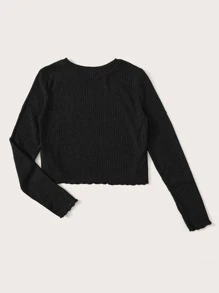 Muchica Top tejido de canalé ribete en forma de lechuga - Negro - Ver 2