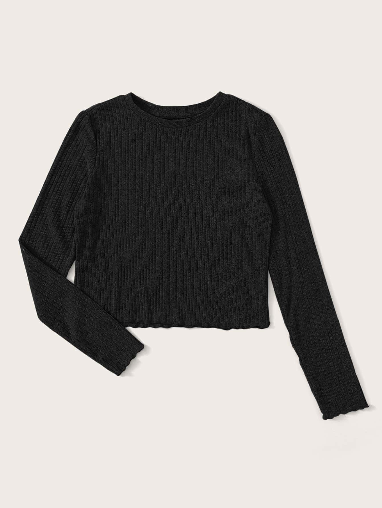 Muchica Lettuce Trim Rib-knit Top - Black - View 3