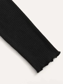 SHEIN EZwear Top tejido de canalé ribete en forma de lechuga unicolor - grande - Negro - Ver 4