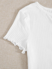 SHEIN EZwear 前紐扣生菜邊羅紋針織t恤 - 白色 - 查看 5