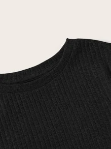 Muchica Top tejido de canalé ribete en forma de lechuga - Negro - Ver 4