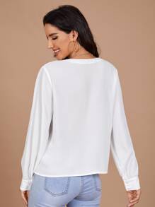 SHEIN Clasi Áo sơ mi Nút màu trơn Giải trí - trắng - Xem 2