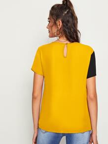 SHEIN Clasi 拼接亮片面拼色上衣 - 黃色 - 查看 2