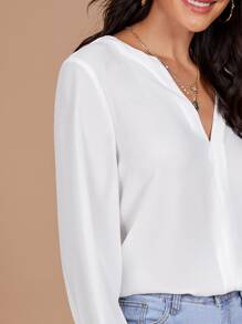 SHEIN Clasi Áo sơ mi Nút màu trơn Giải trí - trắng - Xem 4