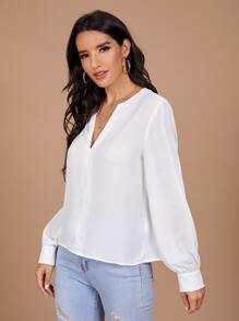 SHEIN Clasi Áo sơ mi Nút màu trơn Giải trí - trắng - Xem 5