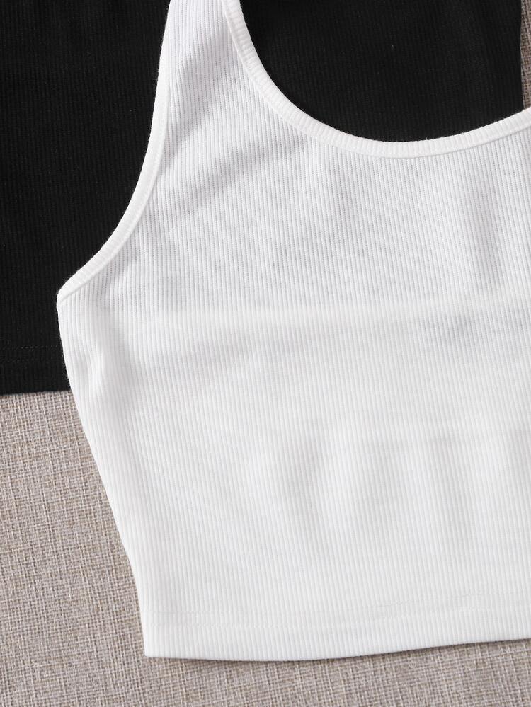 Muchica 2 Packs Women Solid Color Halter Top - Black and White - View 4