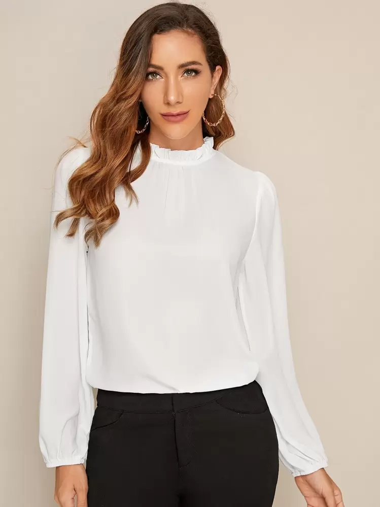 SHEIN Clasi Top de manga de lanterna com babado | SHEIN Brasil