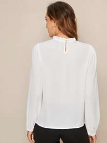 SHEIN Clasi Frilled Neck Puff Sleeve Top - White - View 2