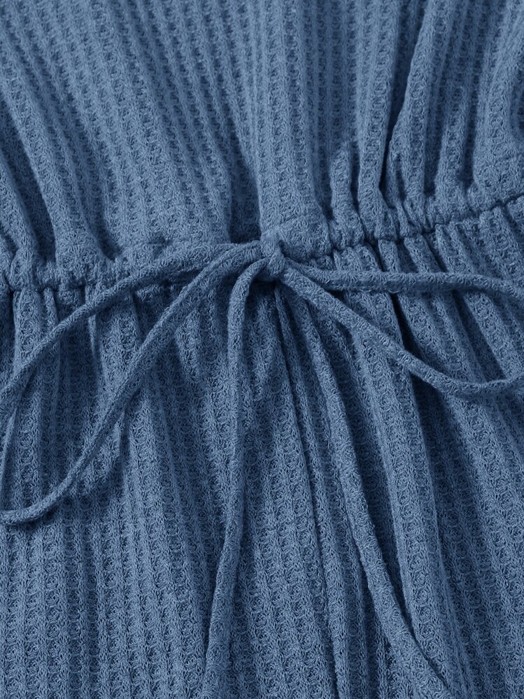 SHEIN LUNE 缺口領生菜邊連身短褲 - 霧霾藍 - 查看 4