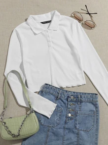 SHEIN EZwear Franzido Canelado Camiseta Polo