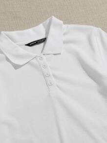 SHEIN EZwear Franzido Canelado Camiseta Polo