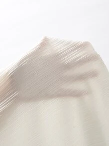 SHEIN EZwear Áo thun Hội Chữ thập Thắt nút Gân đan màu trơn Giải trí - Đen và trắng - Xem 6