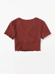 SHEIN EZwear 交叉領生菜邊T恤 - 鏽棕色 - 查看 2