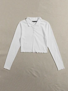 SHEIN EZwear Franzido Canelado Camiseta Polo