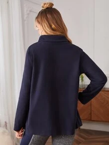 SHEIN Maternity Funnel Neck Wrap Front Sweatshirt - Navy Blue - View 2