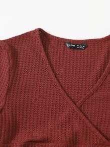 SHEIN EZwear 交叉領生菜邊T恤 - 鏽棕色 - 查看 4