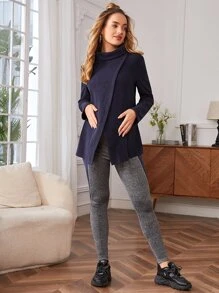 SHEIN Maternity Funnel Neck Wrap Front Sweatshirt - Navy Blue - View 3