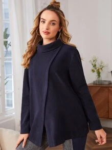 SHEIN Maternity Funnel Neck Wrap Front Sweatshirt - Navy Blue - View 4