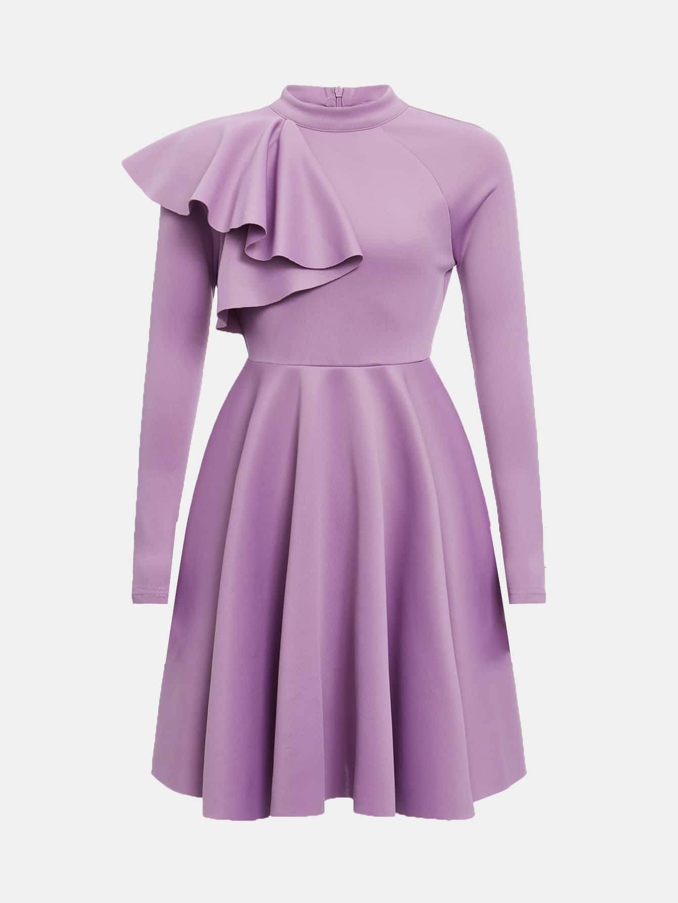 SHEIN Mock Neck Ruffle Trim Flower Young Girl Dress - Lilac Purple - View 9