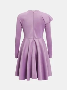 SHEIN Chica Joven Vestido de cuello alto ribete con fruncido flor - Lila Púrpura - Ver 7