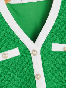 SHEIN Toddler Girls Contrast Trim Crop Jacket - Green - View 3