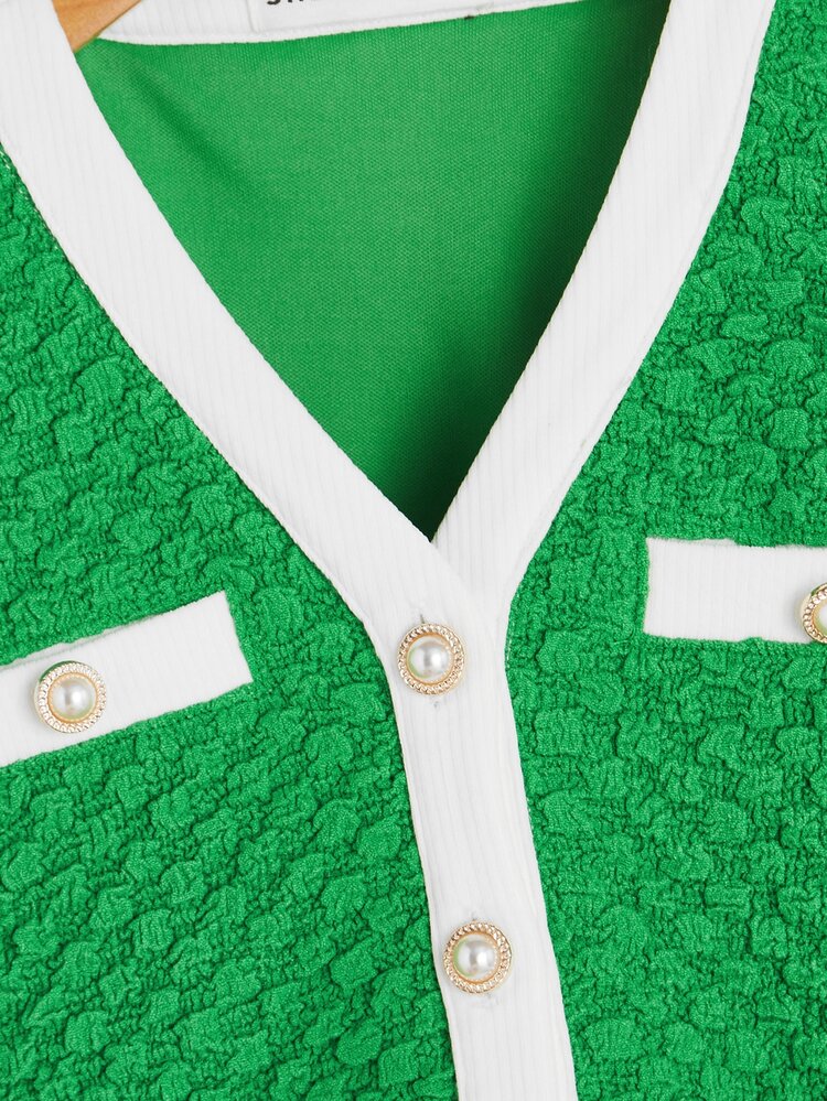 SHEIN Niñas Cazadora corta ribete en contraste - Verde - Añade 3