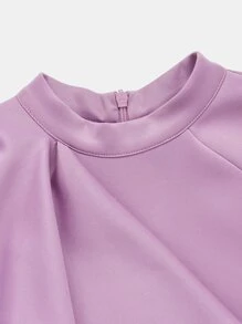 SHEIN Chica Joven Vestido de cuello alto ribete con fruncido flor - Lila Púrpura - Ver 8