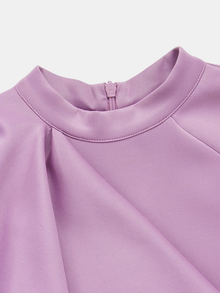 SHEIN Mock Neck Ruffle Trim Flower Young Girl Dress - Lilac Purple - View 8