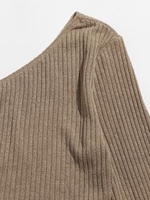 SHEIN EZwear Áo thun Gân đan màu trơn Giải trí - Màu Khaki - Xem 3