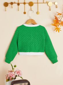 SHEIN Toddler Girls Contrast Trim Crop Jacket - Green - View 5