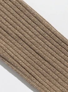 SHEIN EZwear Áo thun Gân đan màu trơn Giải trí - Màu Khaki - Xem 5